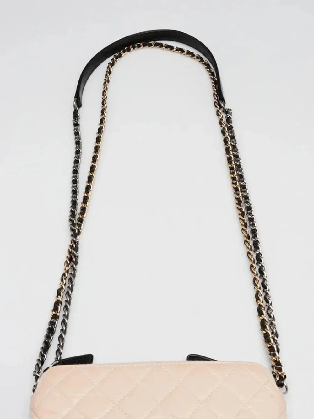 Chanel Beige/Black Quilted Leather Gabrielle Clutch With Chain Bag